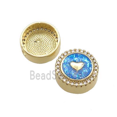 Copper Button Beads Pave Blue Fire Opal Heart 18K Gold Plated