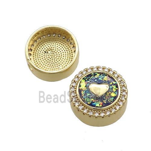 Copper Button Beads Pave Multicolor Fire Opal Heart 18K Gold Plated