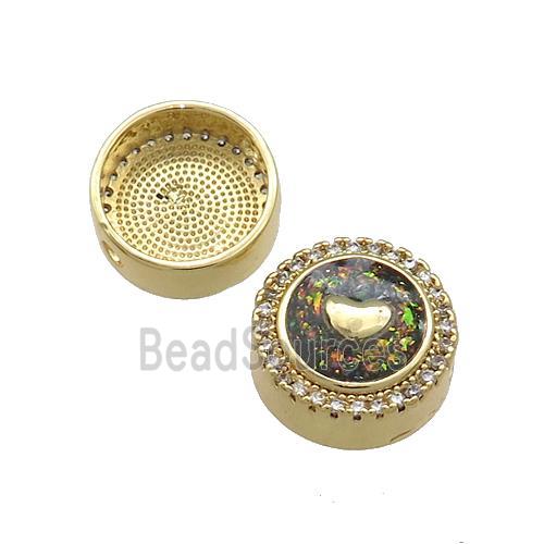 Copper Button Beads Pave Multicolor Fire Opal Heart 18K Gold Plated