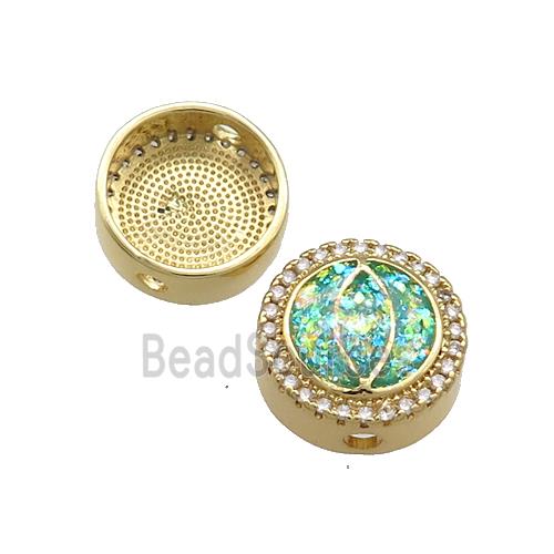 Copper Button Beads Pave Green Fire Opal Eye 18K Gold Plated