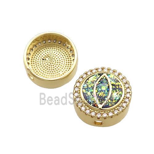 Copper Button Beads Pave Multicolor Fire Opal Eye 18K Gold Plated