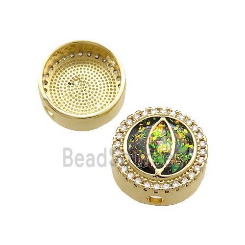 Copper Button Beads Pave Multicolor Fire Opal Eye 18K Gold Plated