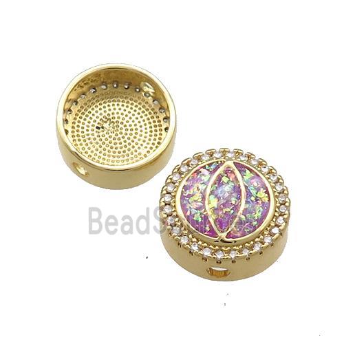 Copper Button Beads Pave Fuchsia Fire Opal Eye 18K Gold Plated