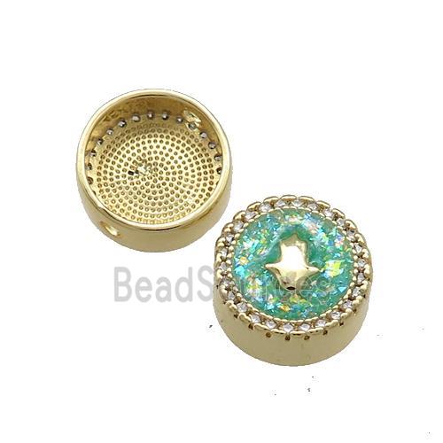 Copper Button Beads Pave Green Fire Opal Hand 18K Gold Plated