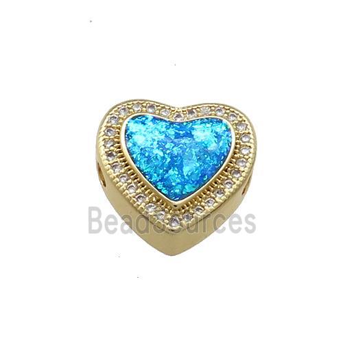 Copper Heart Beads Pave Blue Fire Opal Zircon 18K Gold Plated