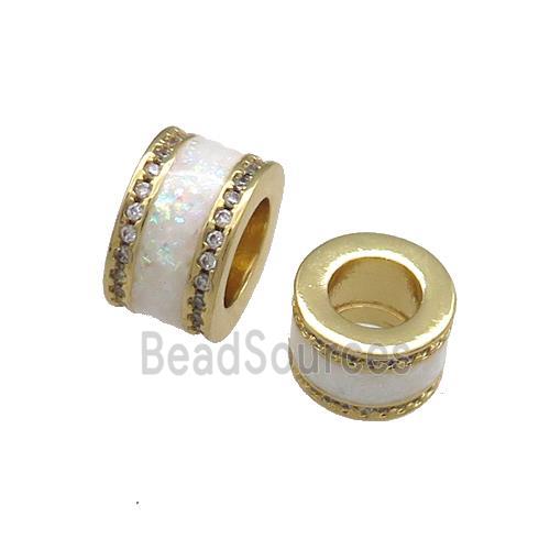 Copper Tube Beads Pave White Fire Opal Large Hole 18K Gold Plated