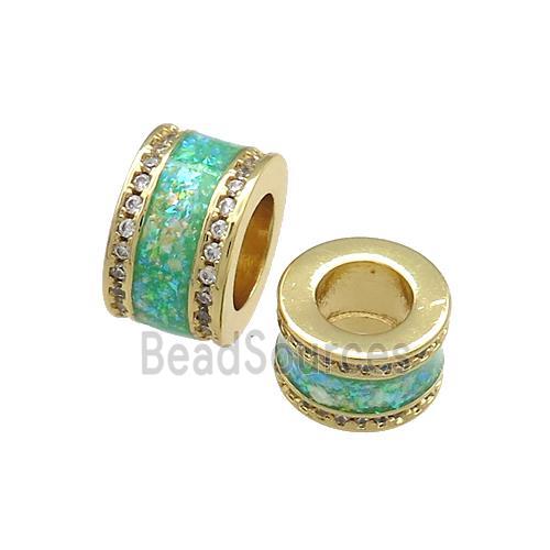 Copper Tube Beads Pave Green Fire Opal Large Hole 18K Gold Plated