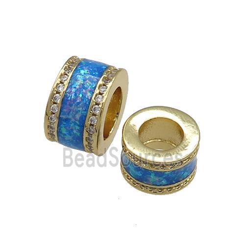 Copper Tube Beads Pave Blue Fire Opal Large Hole 18K Gold Plated