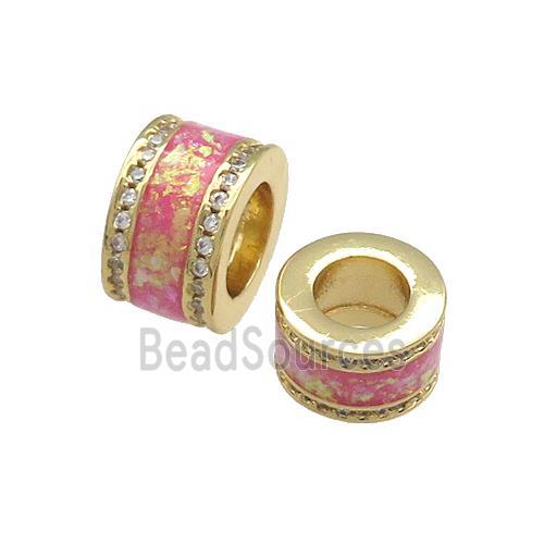 Copper Tube Beads Pave Pink Fire Opal Large Hole 18K Gold Plated