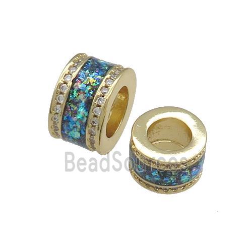 Copper Tube Beads Pave Rainbow Fire Opal Large Hole 18K Gold Plated