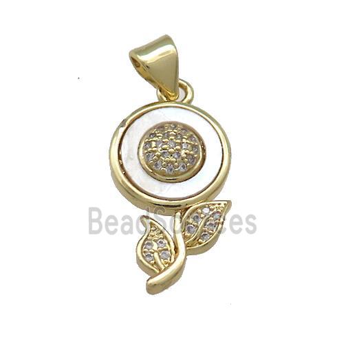 Copper Sunflower Pendant Pave Shell Zircon 18K Gold Plated