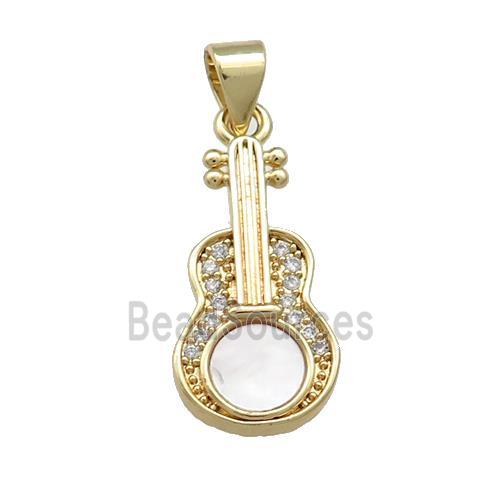 Copper Guitar Pendant Pave Shell Zircon 18K Gold Plated