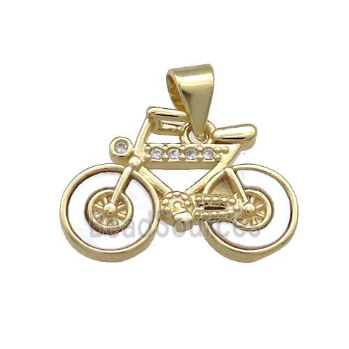 Copper Motorcycle Charms Pendant Pave Shell Zircon 18K Gold Plated