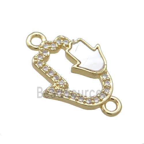 Copper Hamsahand Connector Pave Shell Zircon 18K Gold Plated