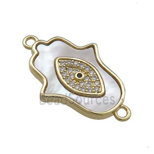 Copper Hamsahand Eye Connector Pave Shell Zircon 18K Gold Plated