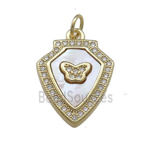 Copper Shield Butterfly Pendant Pave Shell Zircon 18K Gold Plated