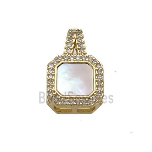 Copper Square Pendant Pave Shell Zircon 18K Gold Plated