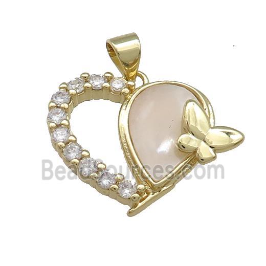 Copper Heart Pendant Pave Shell Zircon 18K Gold Plated