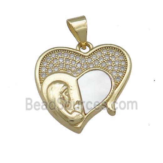 Copper Heart Pendant Pave Shell Zircon MOM 18K Gold Plated