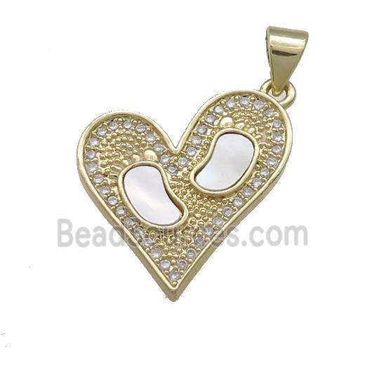 Copper Heart Pendant Pave Shell Zircon Barefoot 18K Gold Plated