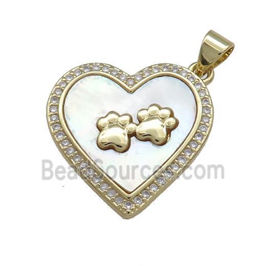 Copper Heart Pendant Pave Shell Zircon Paw 18K Gold Plated