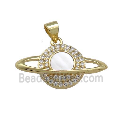 Copper Planet Charms Pendant Pave Shell Zircon 18K Gold Plated