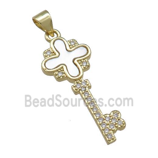 Copper Key Charms Pendant Pave Shell Zircon 18K Gold Plated