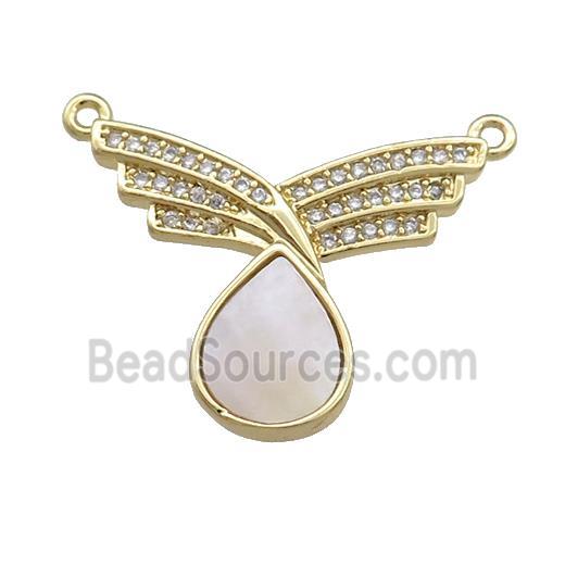 Copper Wings Teardrop Pendant Pave Shell Zircon 2loops 18K Gold Plated