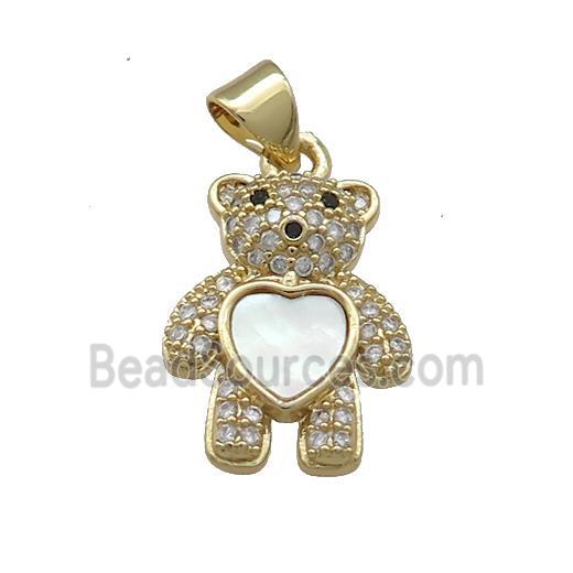 Copper Bear Pendant Pave Shell Heart Zircon 18K Gold Plated