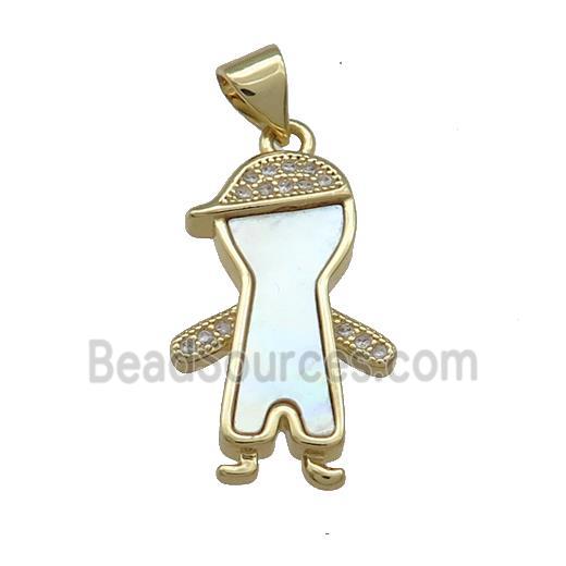 Copper Kids Boy Pendant Pave Shell Zircon 18K Gold Plated