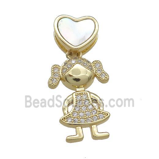 Copper Kids Girls Pendant Pave Shell Heart Zircon 18K Gold Plated