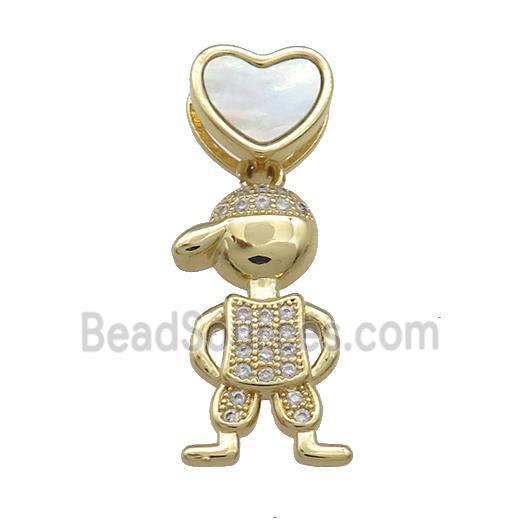 Copper Kids Boy Pendant Pave Shell Heart Zircon 18K Gold Plated