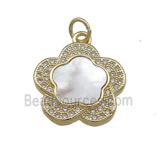 Copper Flower Pendant Pave Shell Zircon 18K Gold Plated