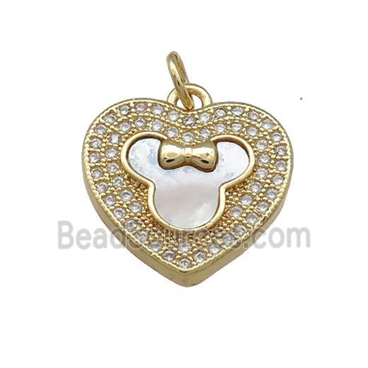 Copper Heart Pendant Pave Shell Zircon 18K Gold Plated