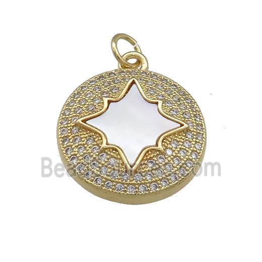 Copper Circle Pendant Pave Shell Zircon Star 18K Gold Plated