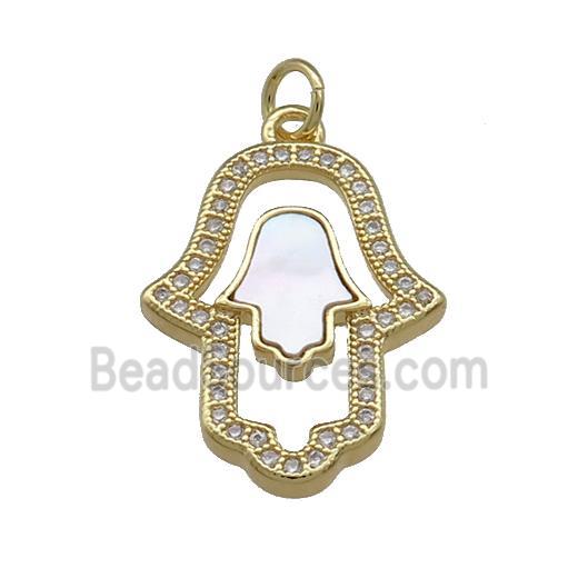 Copper Hamsahand Pendant Pave Shell Zircon 18K Gold Plated