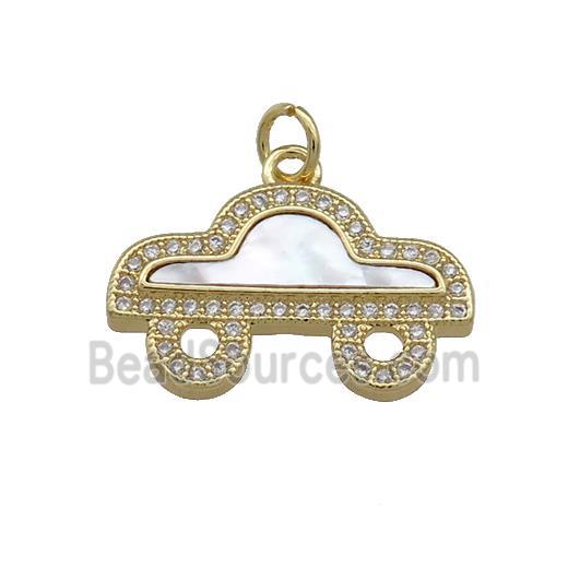 Copper Car Pendant Pave Shell Zircon 18K Gold Plated