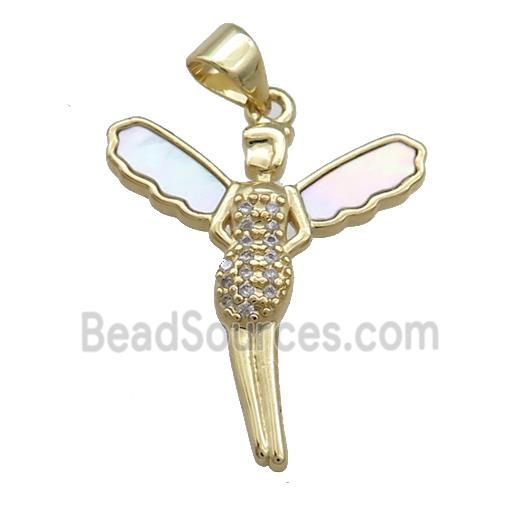 Copper Fairy Charms Pendant Pave Shell Zircon 18K Gold Plated