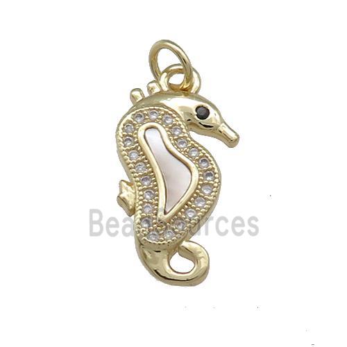 Copper Seahorse Pendant Pave Shell Zircon 18K Gold Plated