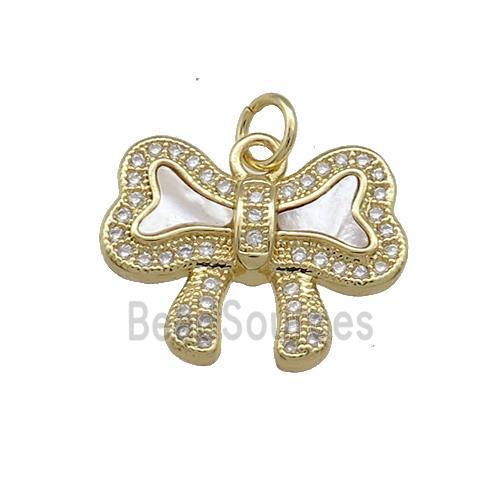 Copper Bowknot Pendant Pave Shell Zircon 18K Gold Plated