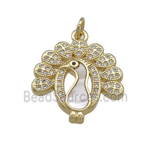 Copper Peacock Charms Pendant Pave Shell Zircon 18K Gold Plated