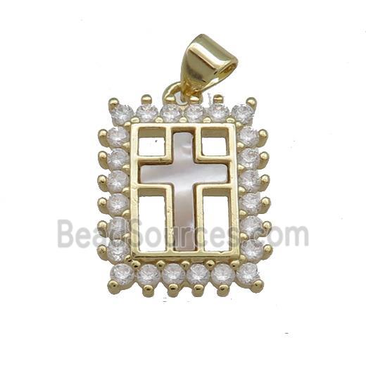 Copper Cross Pendant Pave Shell Zircon 18K Gold Plated