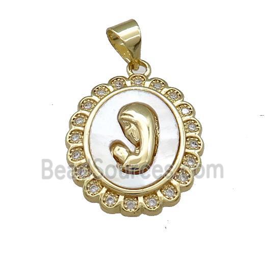 Virgin Mary Charms Copper Pendant Pave Shell Zircon Religious 18K Gold Plated