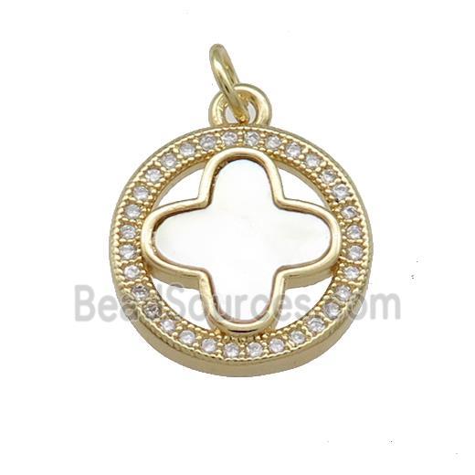 Copper Clover Pendant Pave Shell Zircon Circle 18K Gold Plated