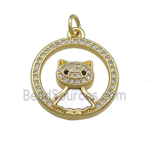 Copper Cat Pendant Pave Shell Zircon Circle 18K Gold Plated