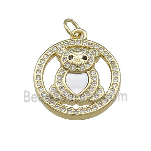 Copper Bear Pendant Pave Shell Zircon Circle 18K Gold Plated