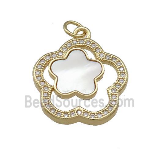 Copper Flower Pendant Pave Shell Zircon 18K Gold Plated