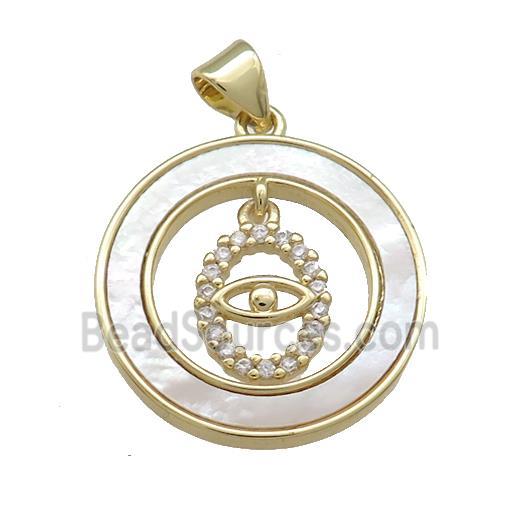 Copper Eye Pendant Pave Shell Zircon Circle 18K Gold Plated