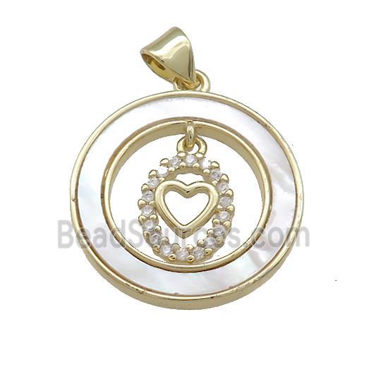 Copper Heart Pendant Pave Shell Zircon Circle 18K Gold Plated