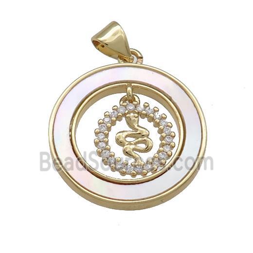 Copper Snake Pendant Pave Shell Zircon Circle 18K Gold Plated